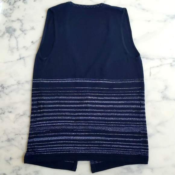 Beads Décor V-Neck Black Lightweight Sweater Vest with Sparkle Silver Stripes. - Picture 5 of 5